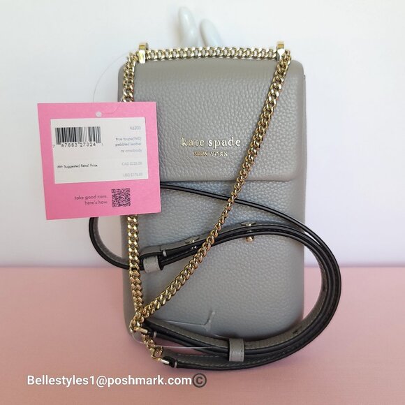 KATE SPADE Bradley North/South Pebbled Leather Phone Crossbody-True Taupe  🎈⭐ - Picture 15 of 16